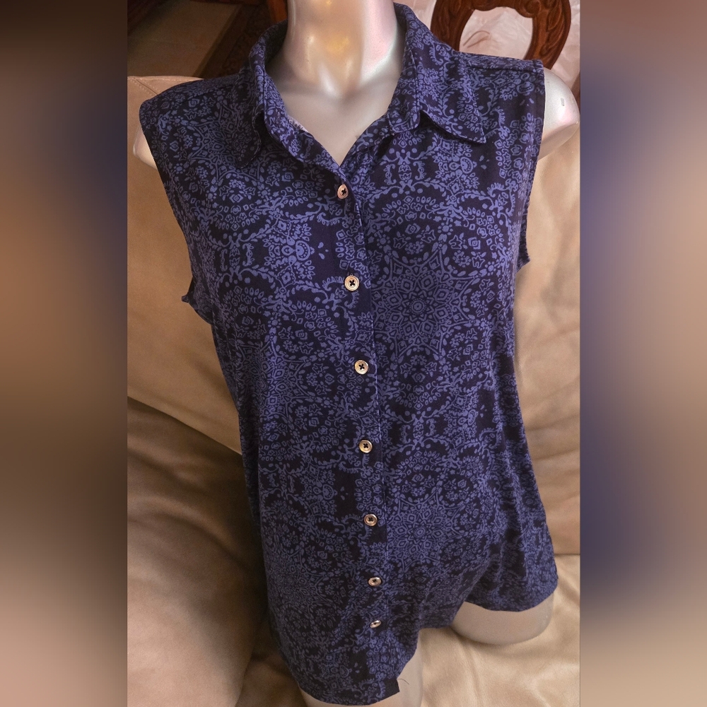 Croft & Barrow Black Blue Paisley Print Sleeveless Top Size M - Picture 8 of 12